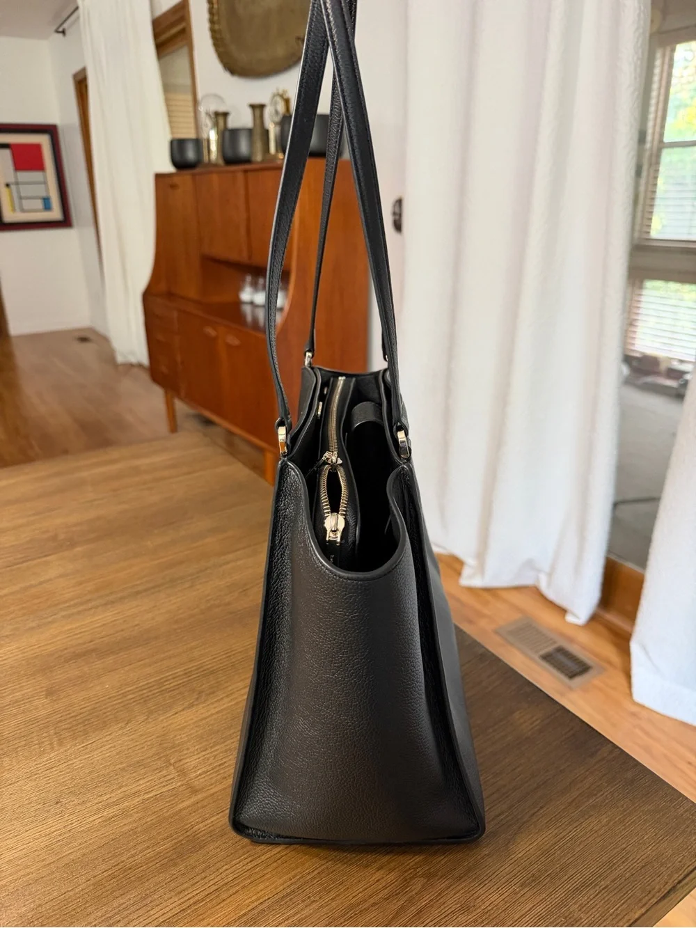 kate spade brim Black Pebbled Leather Shoulder Tote